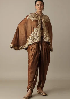 Chocolate Brown Organza Dhoti Set With Jacket