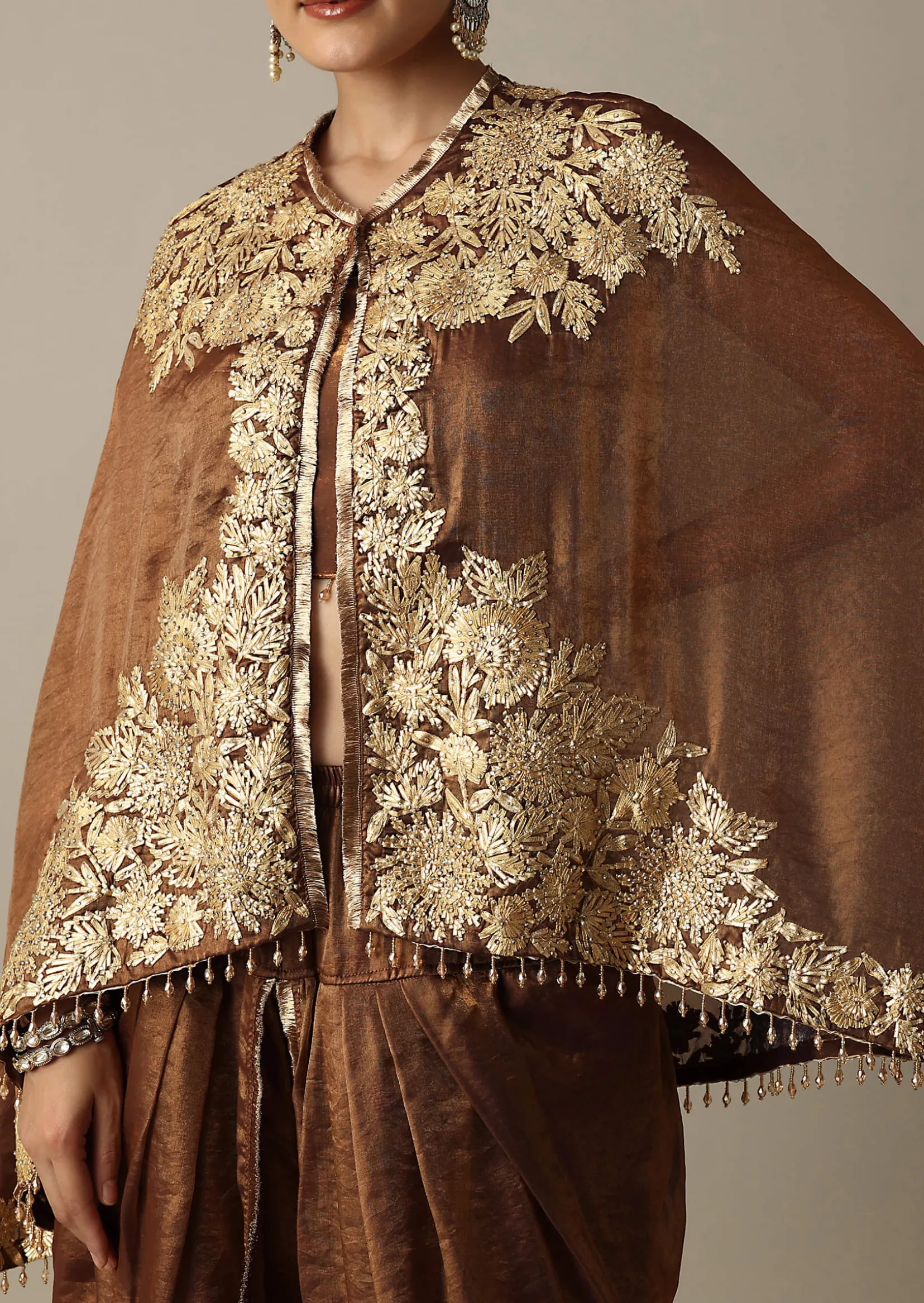 Chocolate Brown Organza Dhoti Set With Jacket