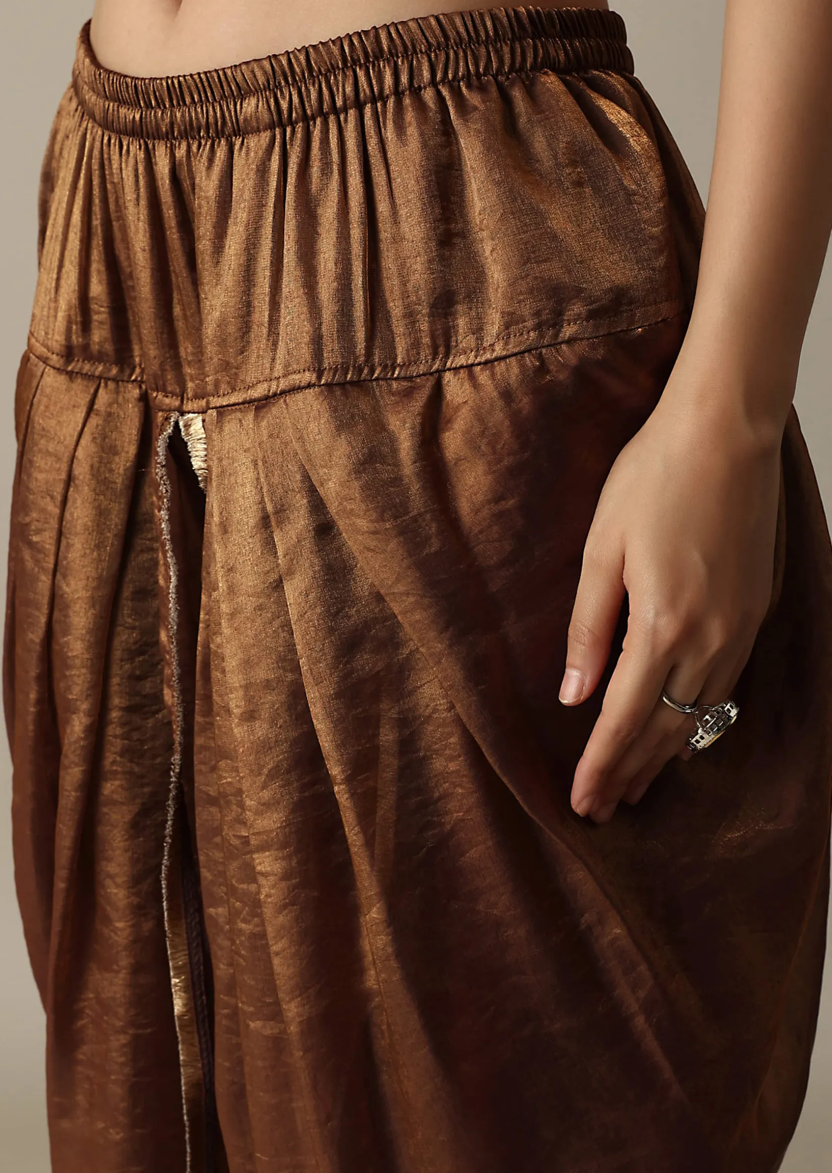 Chocolate Brown Organza Dhoti Set With Jacket