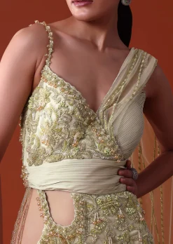 Citrus Green Ombre Fishcut Zardozi Gown Saree