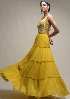 Citrus Indowestern Tiered suit In Georgette With Resham And Beads Embroidered Floral Pattern