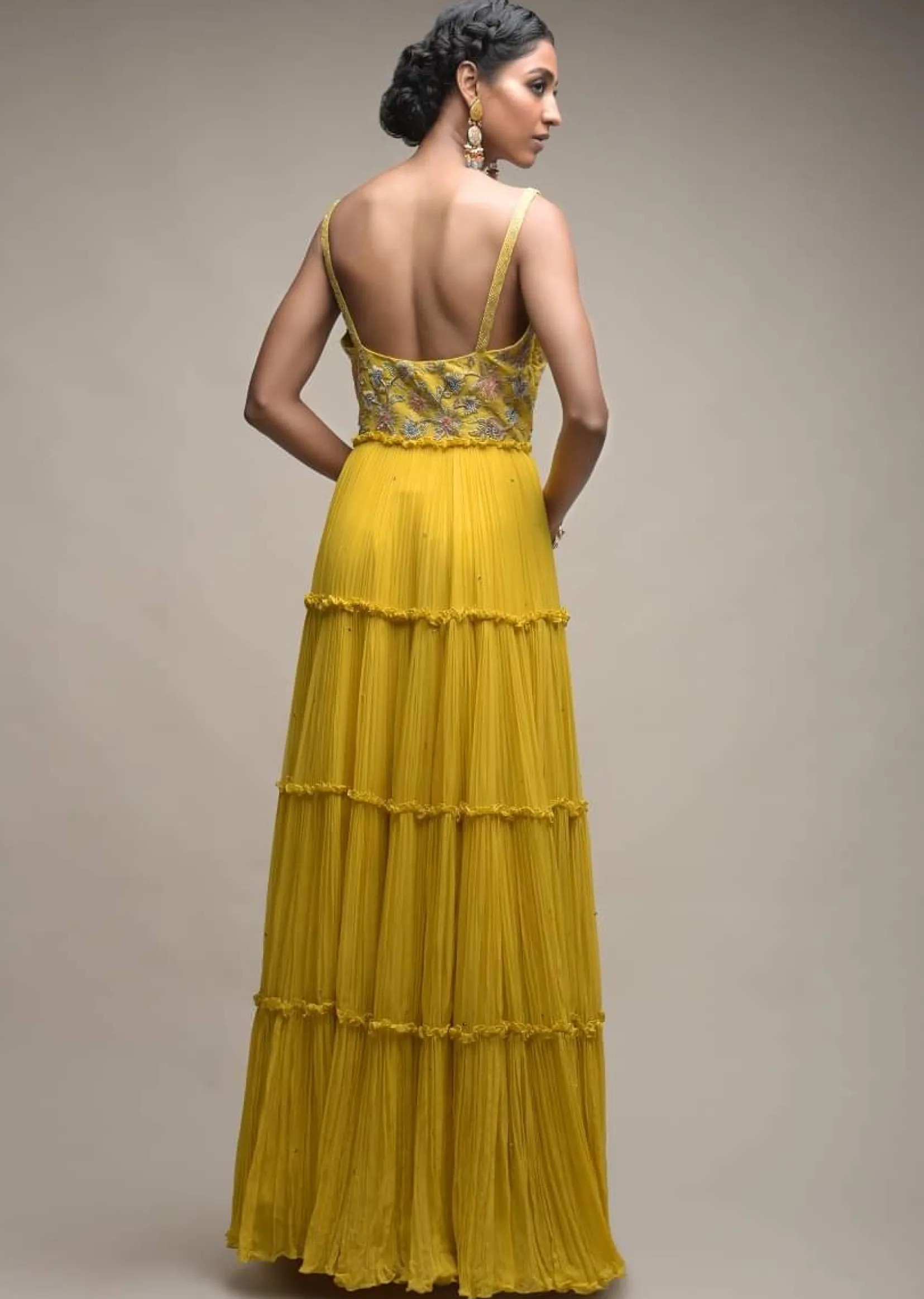 Citrus Indowestern Tiered suit In Georgette With Resham And Beads Embroidered Floral Pattern