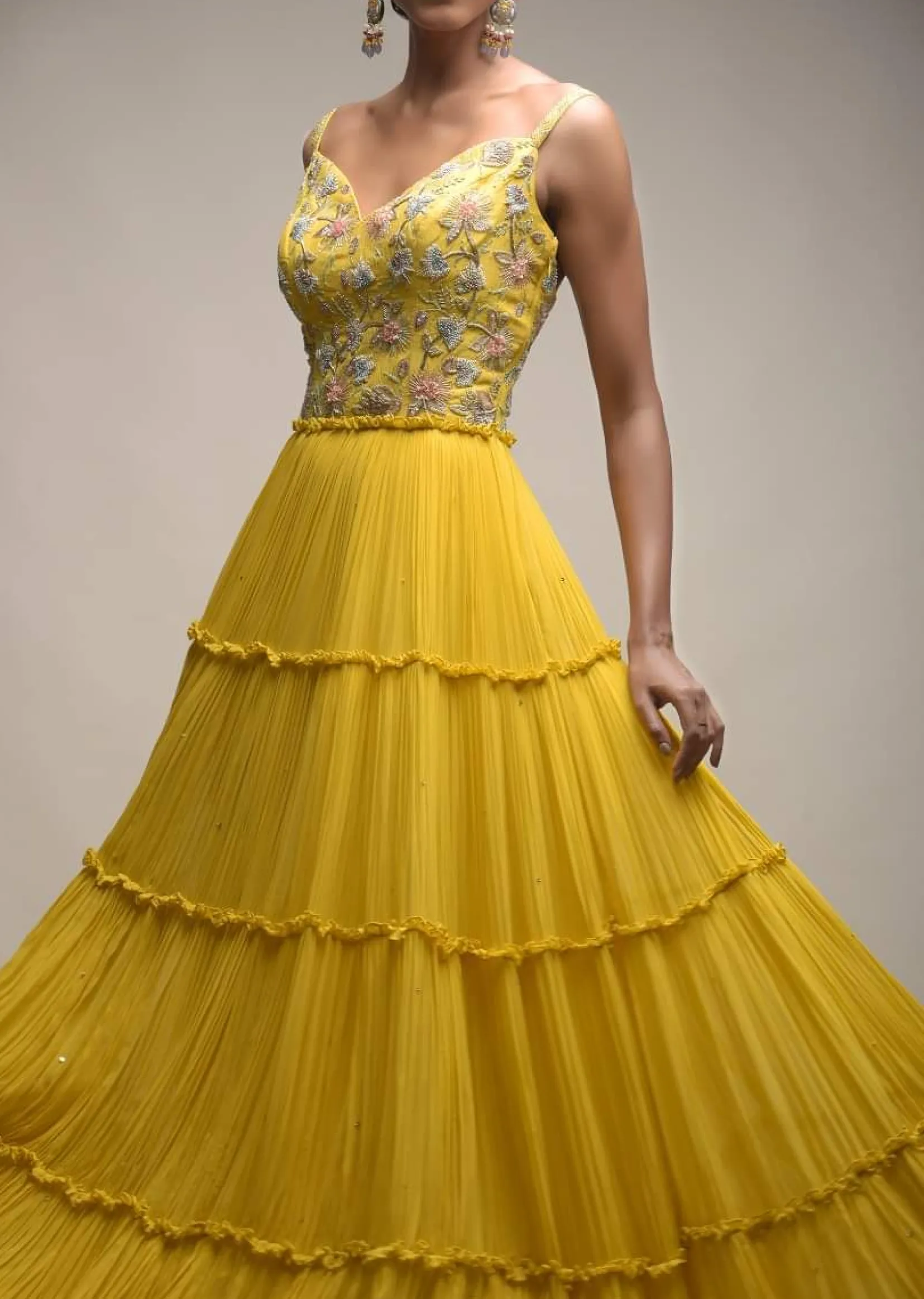 Citrus Indowestern Tiered suit In Georgette With Resham And Beads Embroidered Floral Pattern