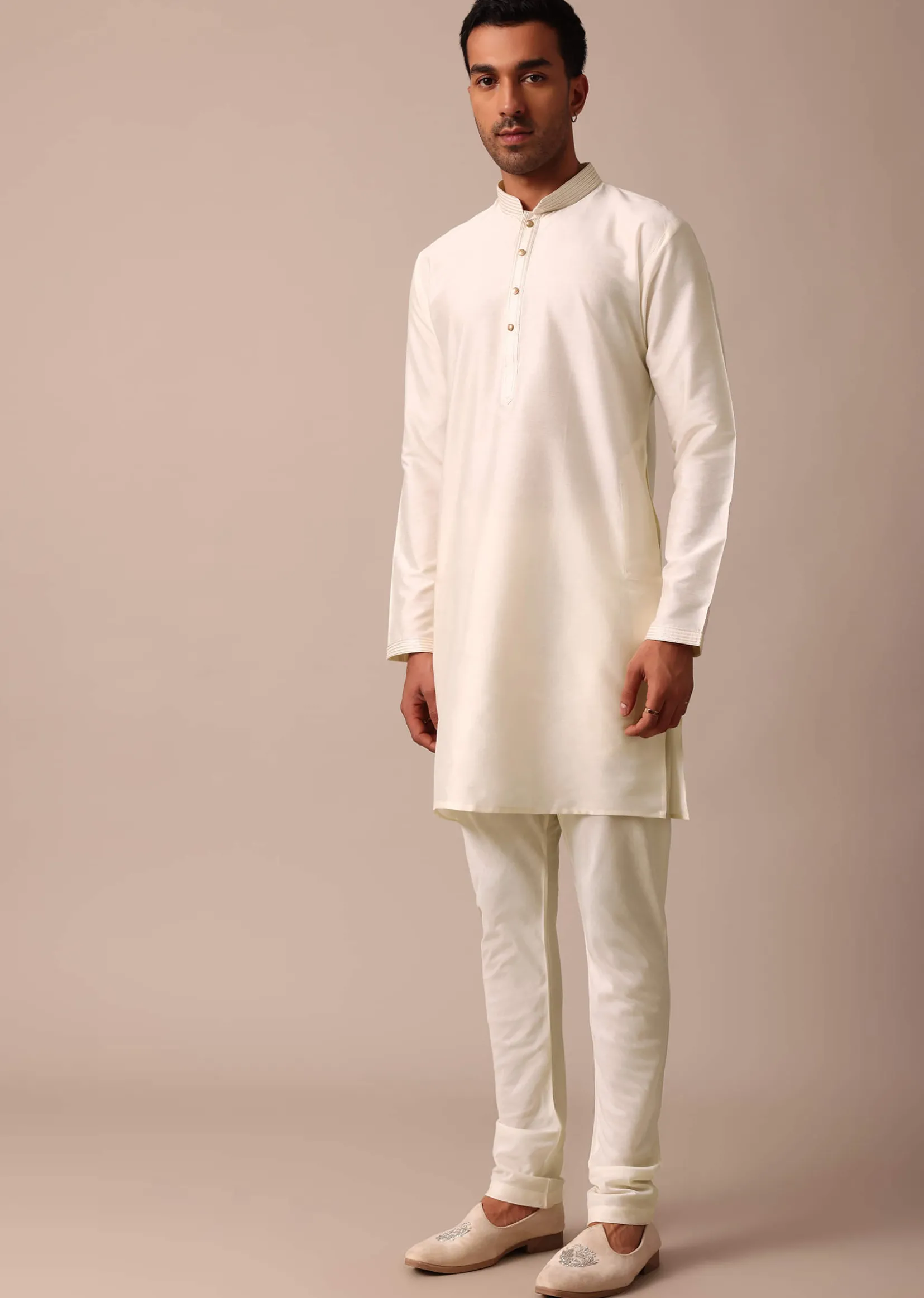 Classic Beige Banarasi Silk Sherwani Set