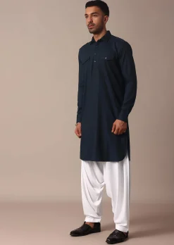 Classic Blue Pathani Kurta Set For Eid