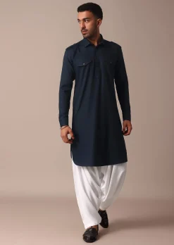 Classic Blue Pathani Kurta Set For Eid