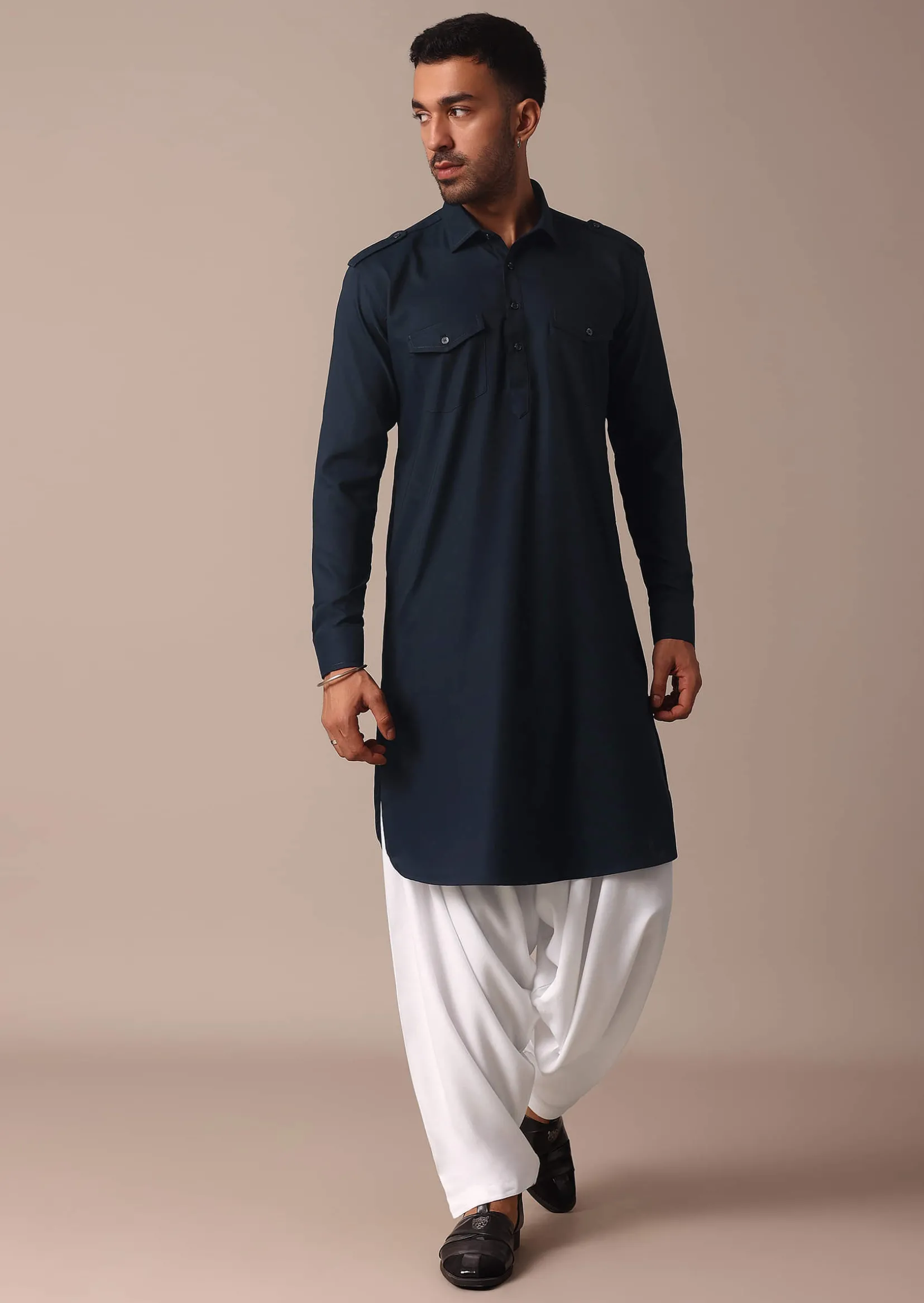 Classic Blue Pathani Kurta Set For Eid