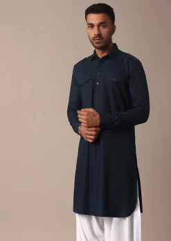 Classic Blue Pathani Kurta Set For Eid