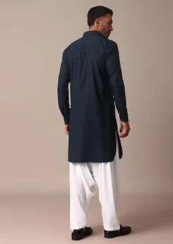 Classic Blue Pathani Kurta Set For Eid