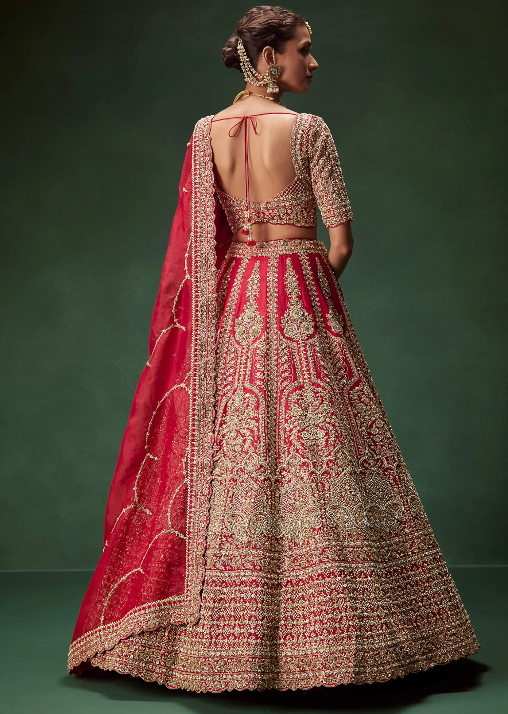 Classic Red Bridal Lehenga With All Over Zari And Dori Embroidery