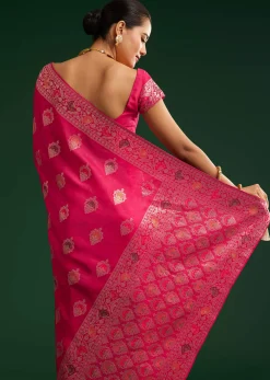Classic Red Dola Silk Saree With Zari Detailing
