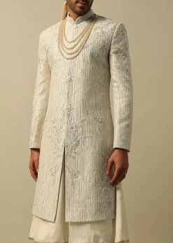 Classic White Raw Silk Sherwani