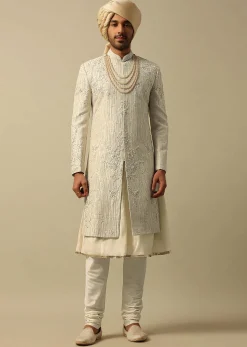Classic White Raw Silk Sherwani