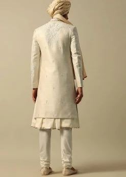 Classic White Raw Silk Sherwani