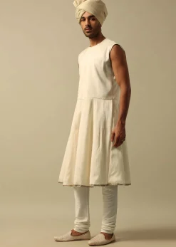 Classic White Raw Silk Sherwani