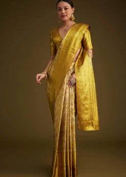 Coffee Beige Kanjivaram Silk Saree With Golden Zari Border