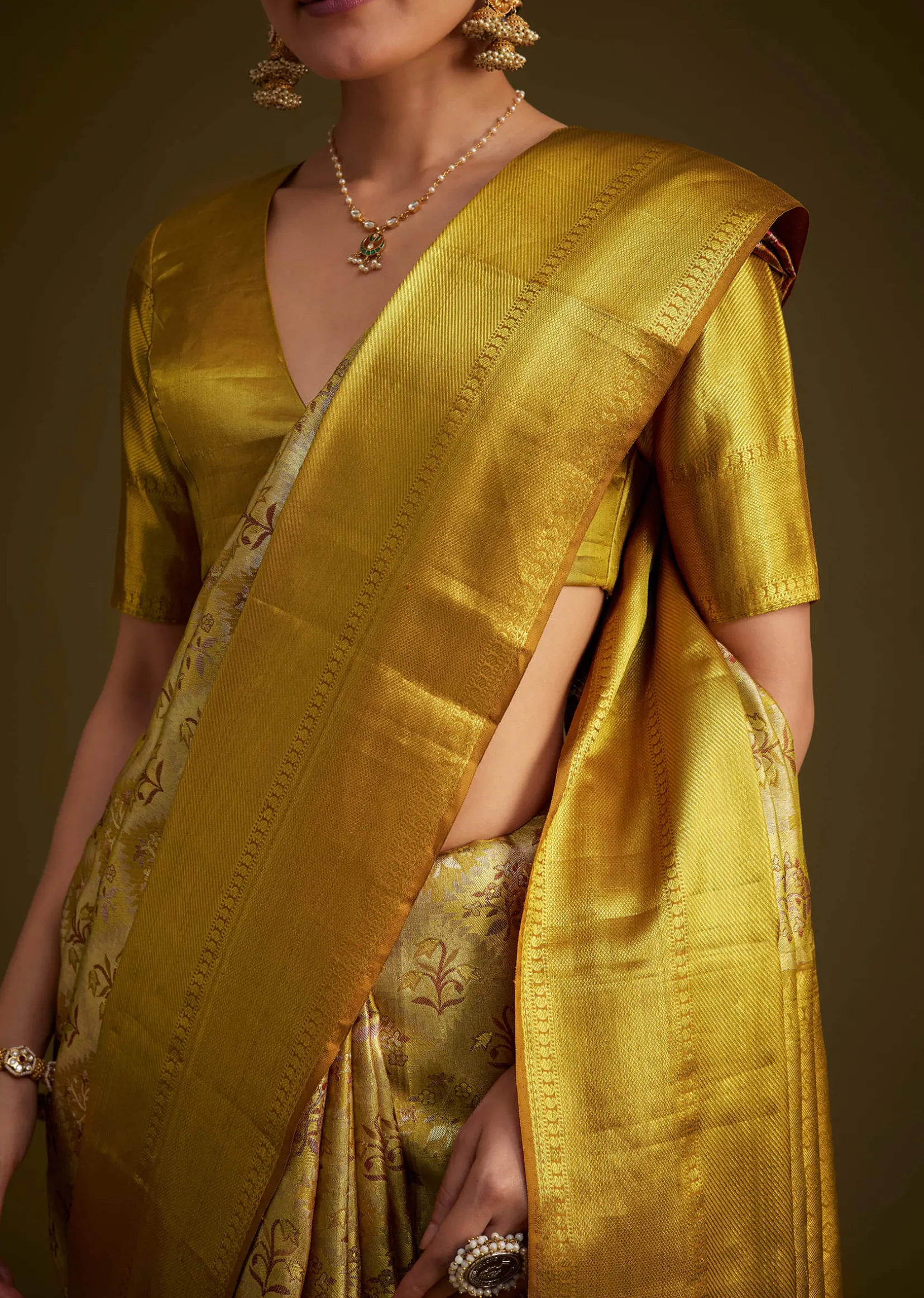 Coffee Beige Kanjivaram Silk Saree With Golden Zari Border