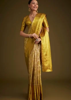 Coffee Beige Kanjivaram Silk Saree With Golden Zari Border
