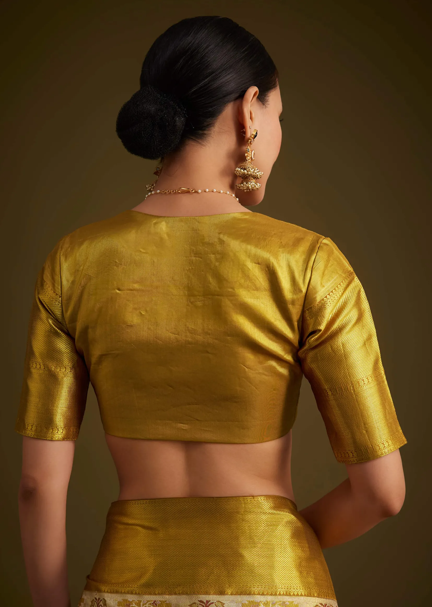 Coffee Beige Kanjivaram Silk Saree With Golden Zari Border