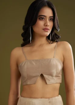 Coffee Brown Crushed Tissue Saree With Embroidered Scallop Border