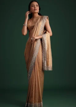 Copper Tissue Cutdana And Stone Embroidered Saree