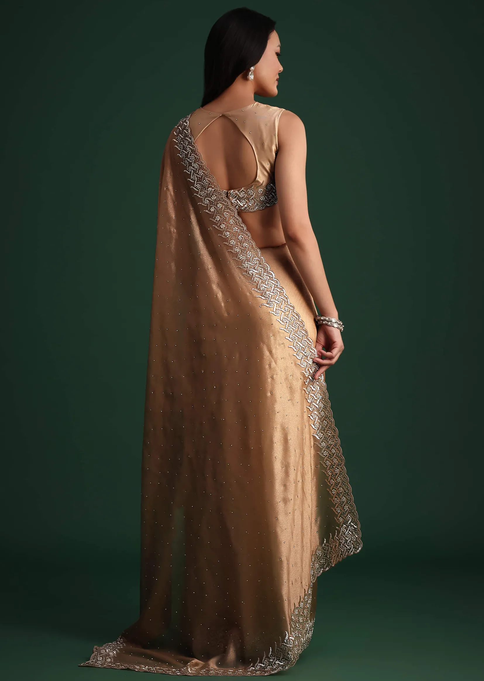 Copper Tissue Cutdana And Stone Embroidered Saree