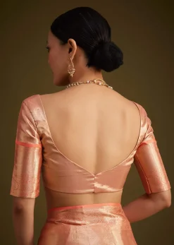 Cream Kanjivaram Silk Saree With Contrast Border And Pallu