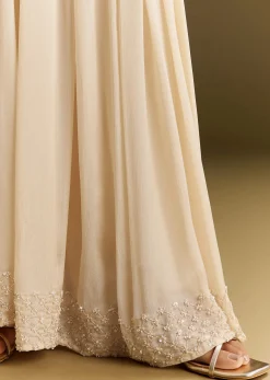 Cream Kurta Palazzo Set With Cutdana And Sequins Work
