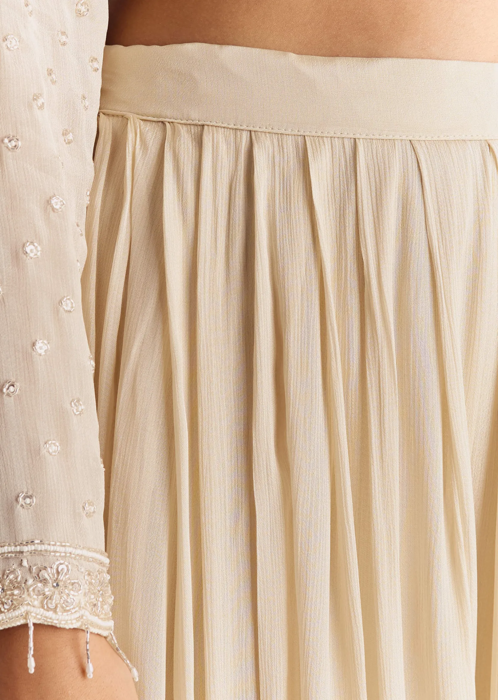 Cream Kurta Palazzo Set With Cutdana And Sequins Work