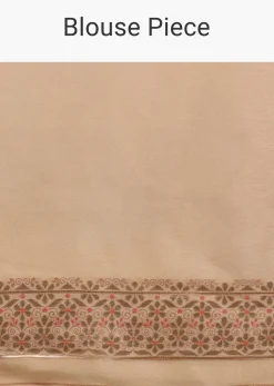 Cream Saree In Dola Silk With Multi Colored Woven Diagonal Stripes And Floral Border