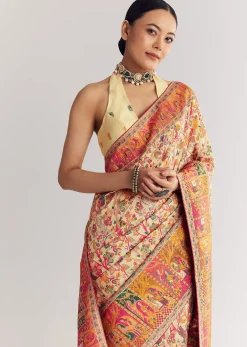 Cream Saree With Traditional Woven Elements