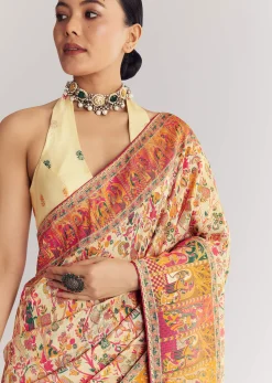 Cream Saree With Traditional Woven Elements