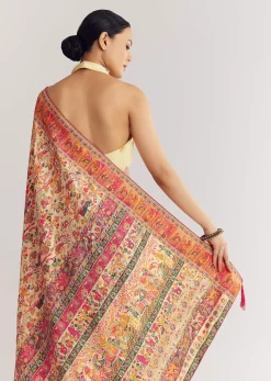 Cream Saree With Traditional Woven Elements
