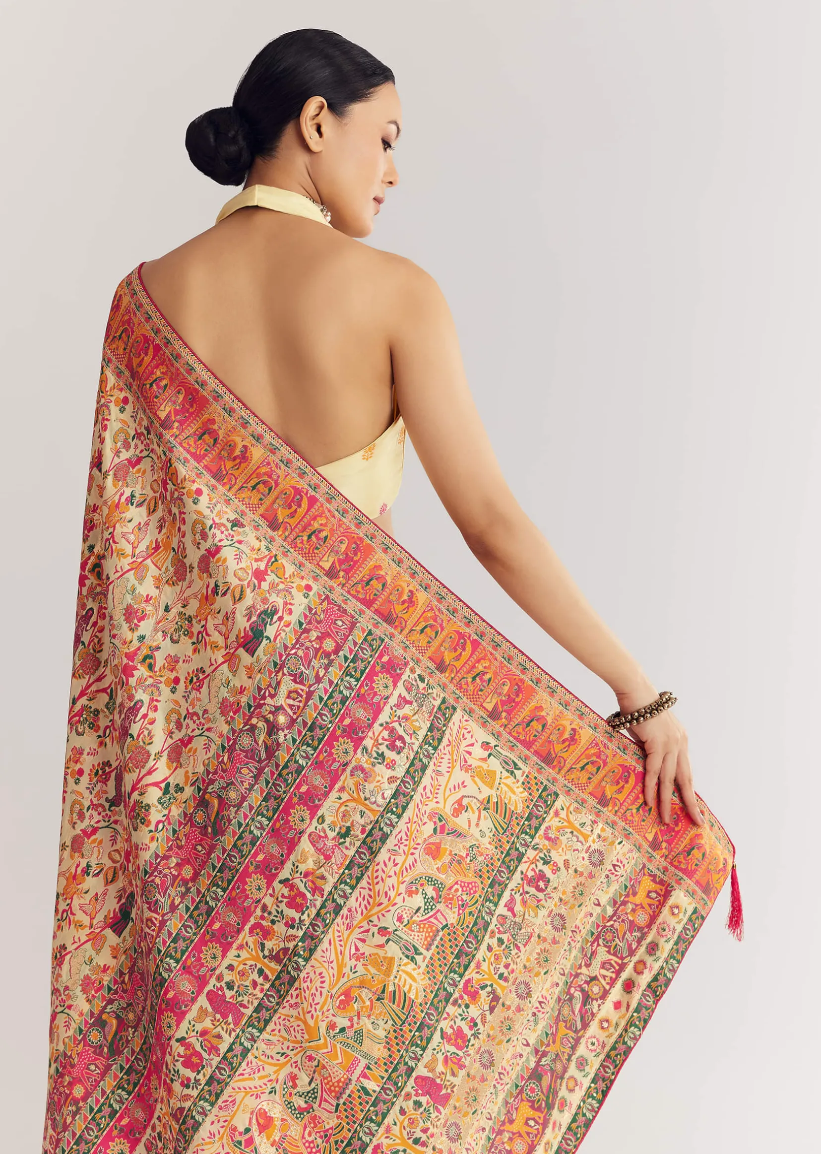 Cream Saree With Traditional Woven Elements