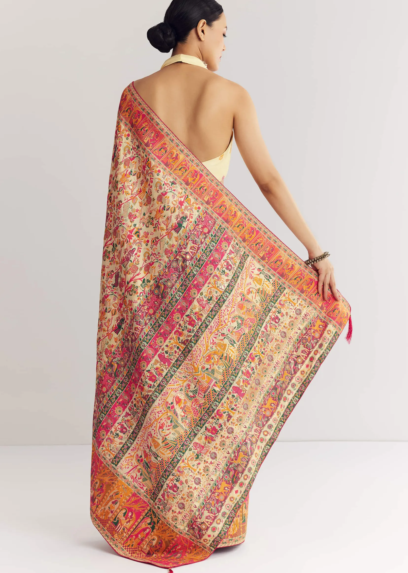 Cream Saree With Traditional Woven Elements