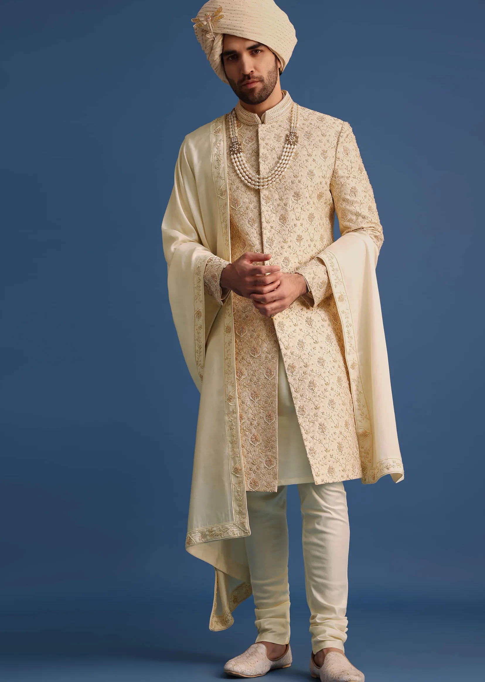 Cream Sherwani Suit With Hand Work