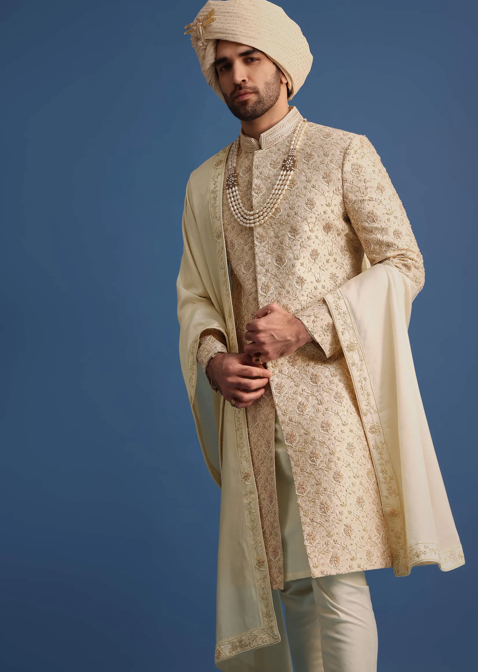 Cream Sherwani Suit With Hand Work