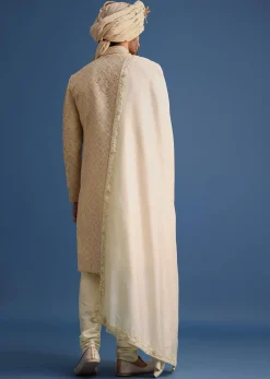 Cream Sherwani Suit With Hand Work