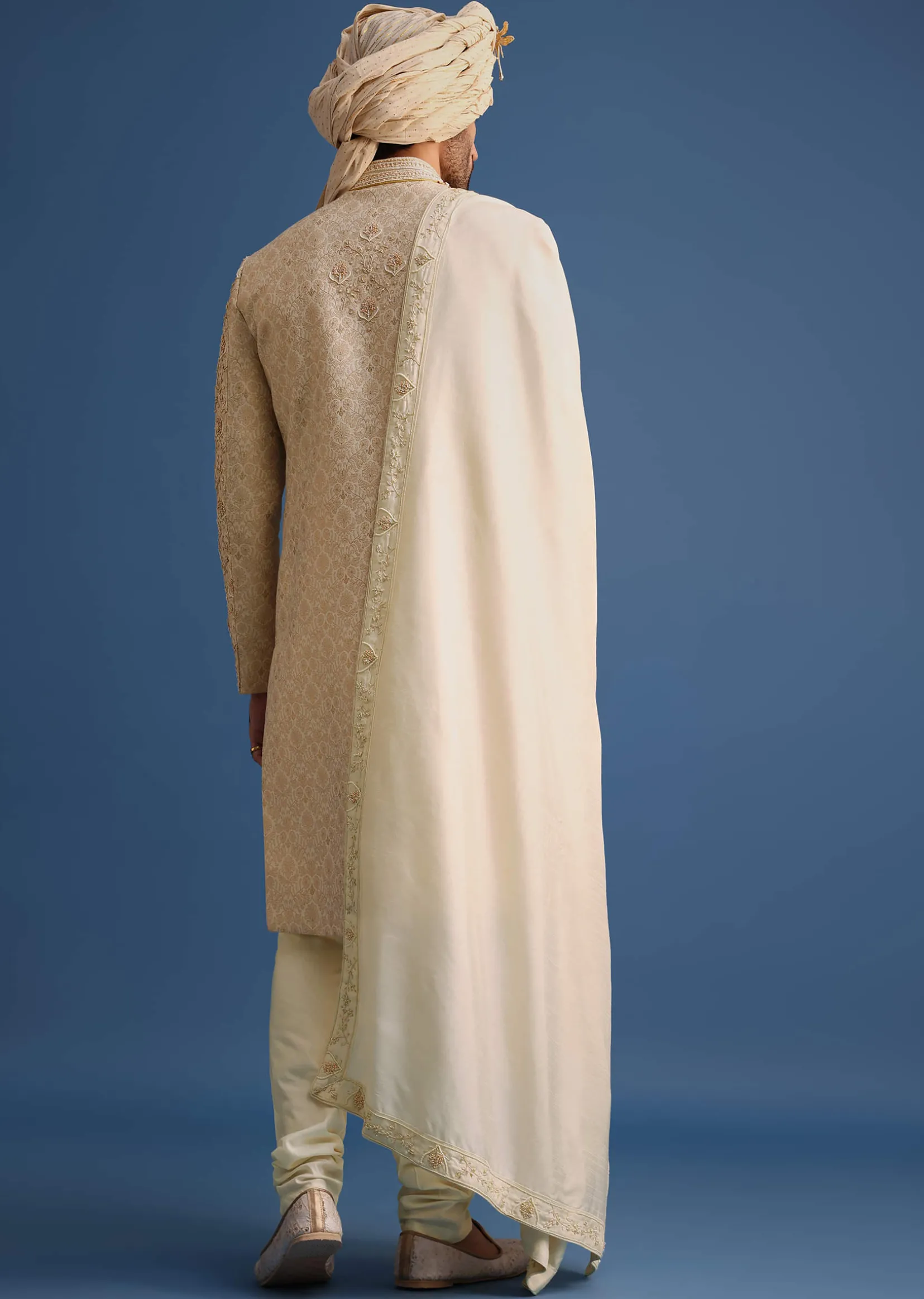 Cream Sherwani Suit With Hand Work