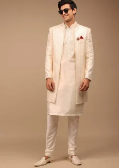 Cream Sherwani With Detailed Resham Work