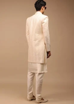 Cream Sherwani With Detailed Resham Work