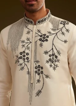 Cream Silk Embroidery Kurta Set