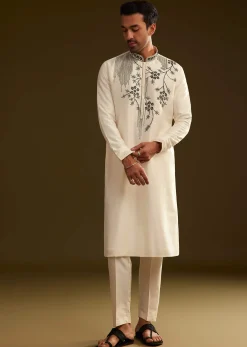 Cream Silk Embroidery Kurta Set