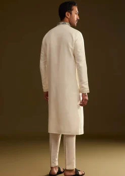 Cream Silk Embroidery Kurta Set