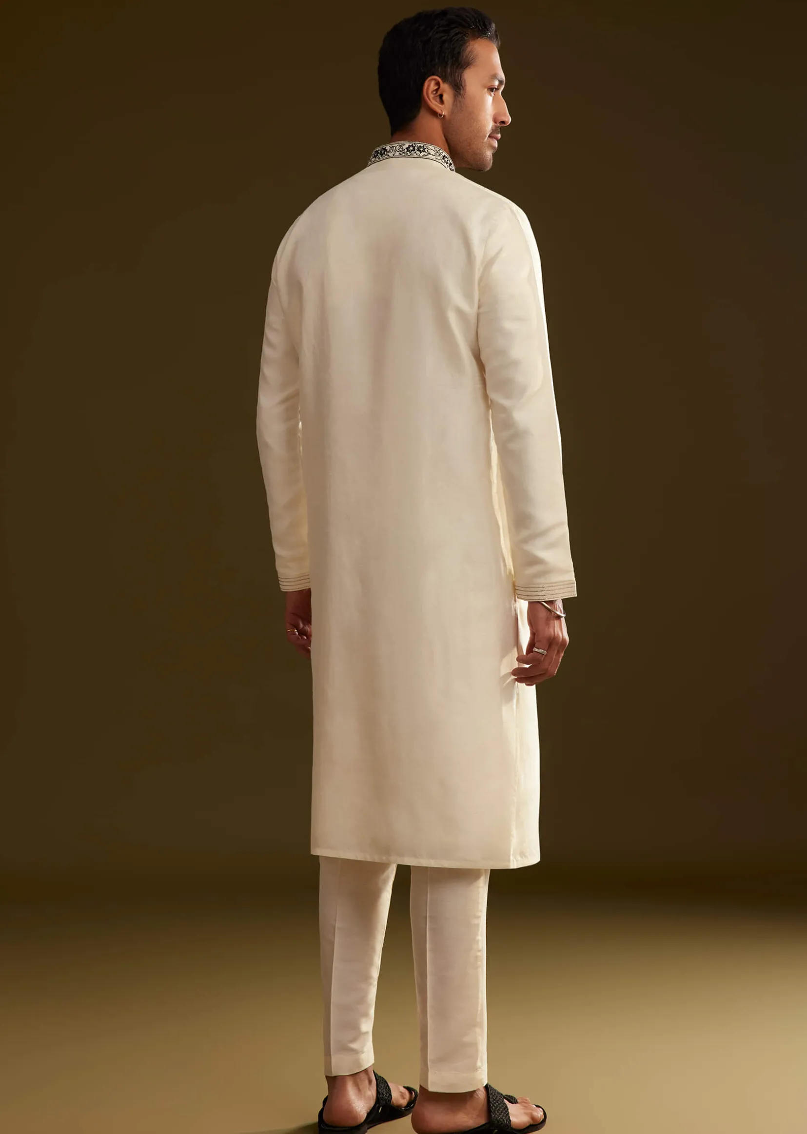 Cream Silk Embroidery Kurta Set