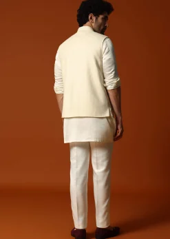 Cream Silk Kurta Jacket Set For men