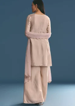 Cream Silk Kurta Palazzo Set With Cut Dana Work