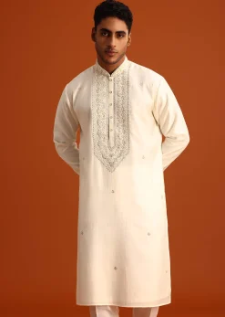 Cream Threadwork Kurta Set
