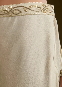Cream Tissue Croptop Set With Zardosi Moti Jacket And Embroidered Palazzo