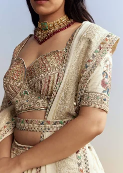 Cream Tissue Embroidered Bridesmaid Lehenga